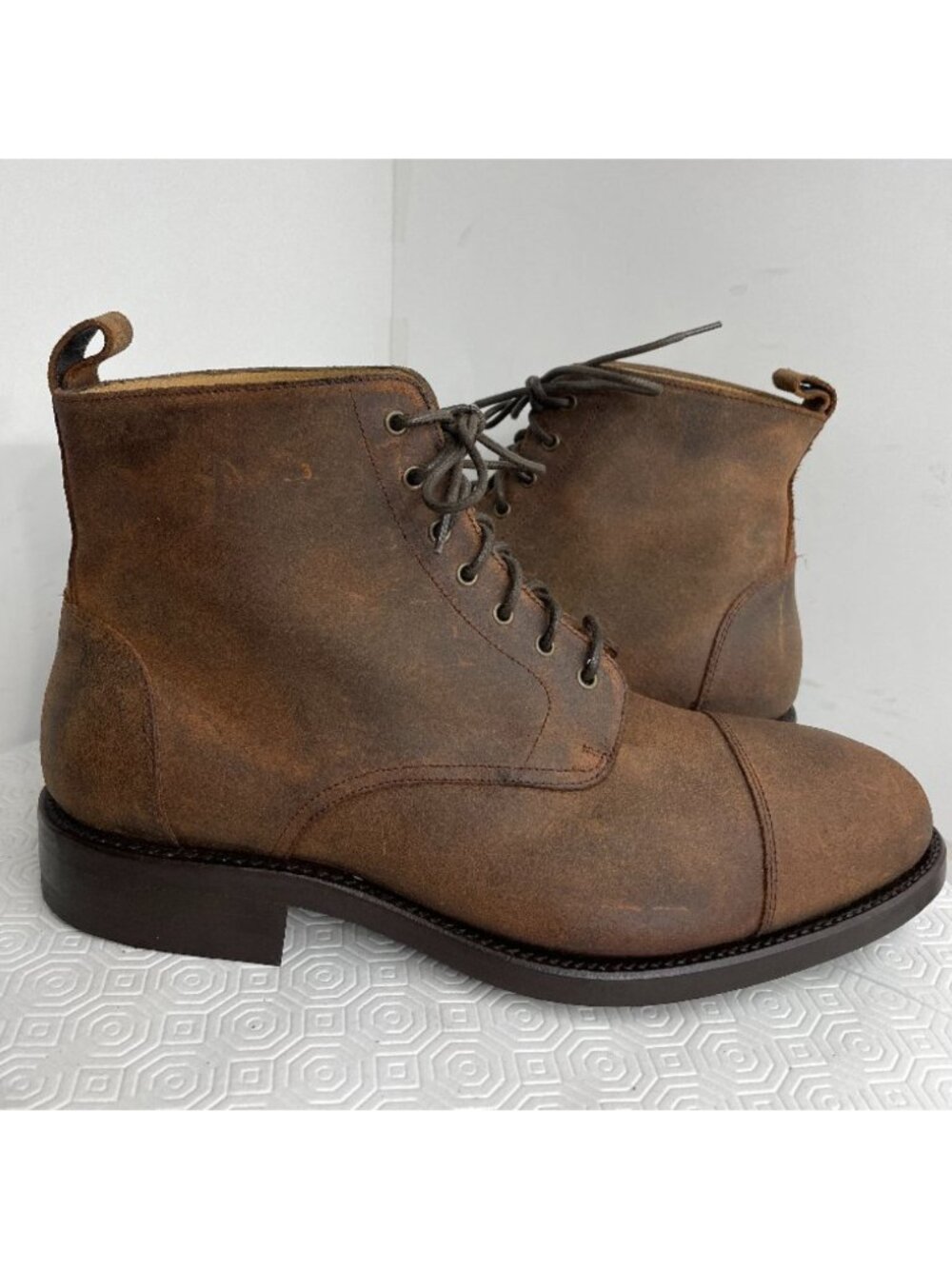TAFT Dragon 9520 Waxed Suede Cap Toe Ankle Combat Service Boots Brown Men's 10